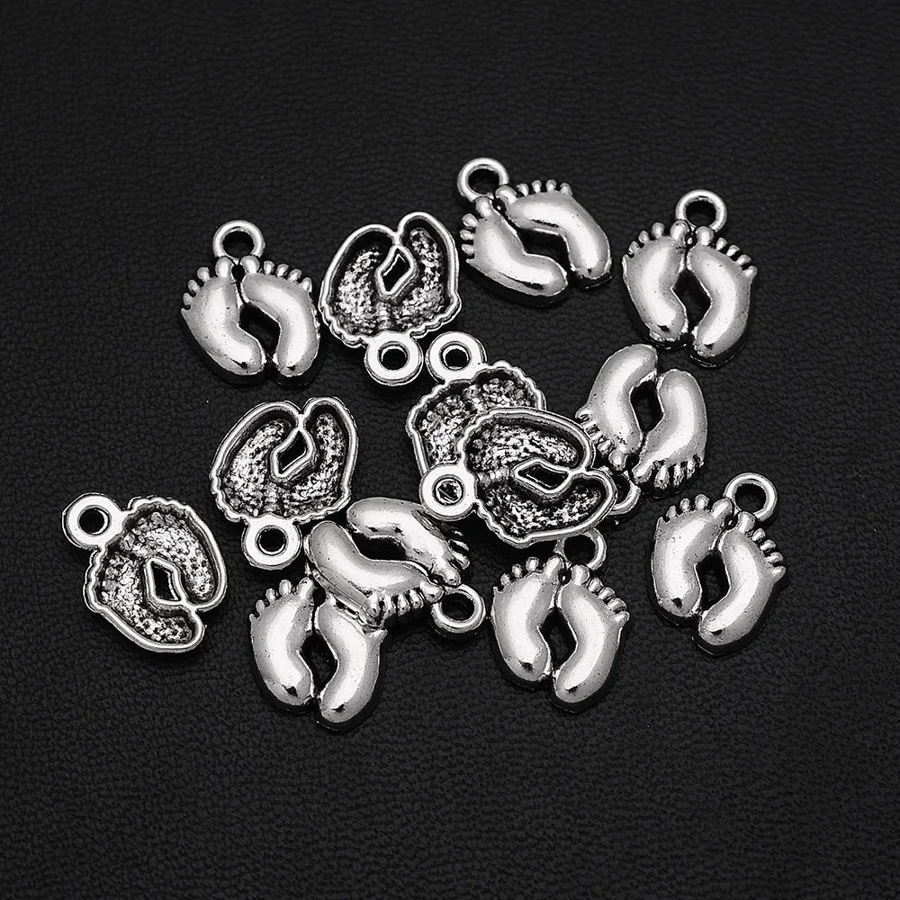 30pcs/Lot 10x14mm Antique Baby Feet Charms New Born Pendants For DIY Keychain Jewelry Making Supplies Accessories Wholesale Bulk