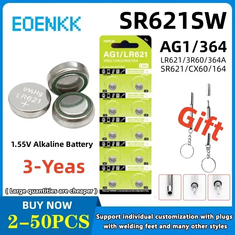 2-50 قطعة LR621 AG1 1.55 فولت بطارية زر قلوية SR621SW 364 164 SR60 363 621 SR621 L621 CX60 عملة خلية ل ساعة عن بعد