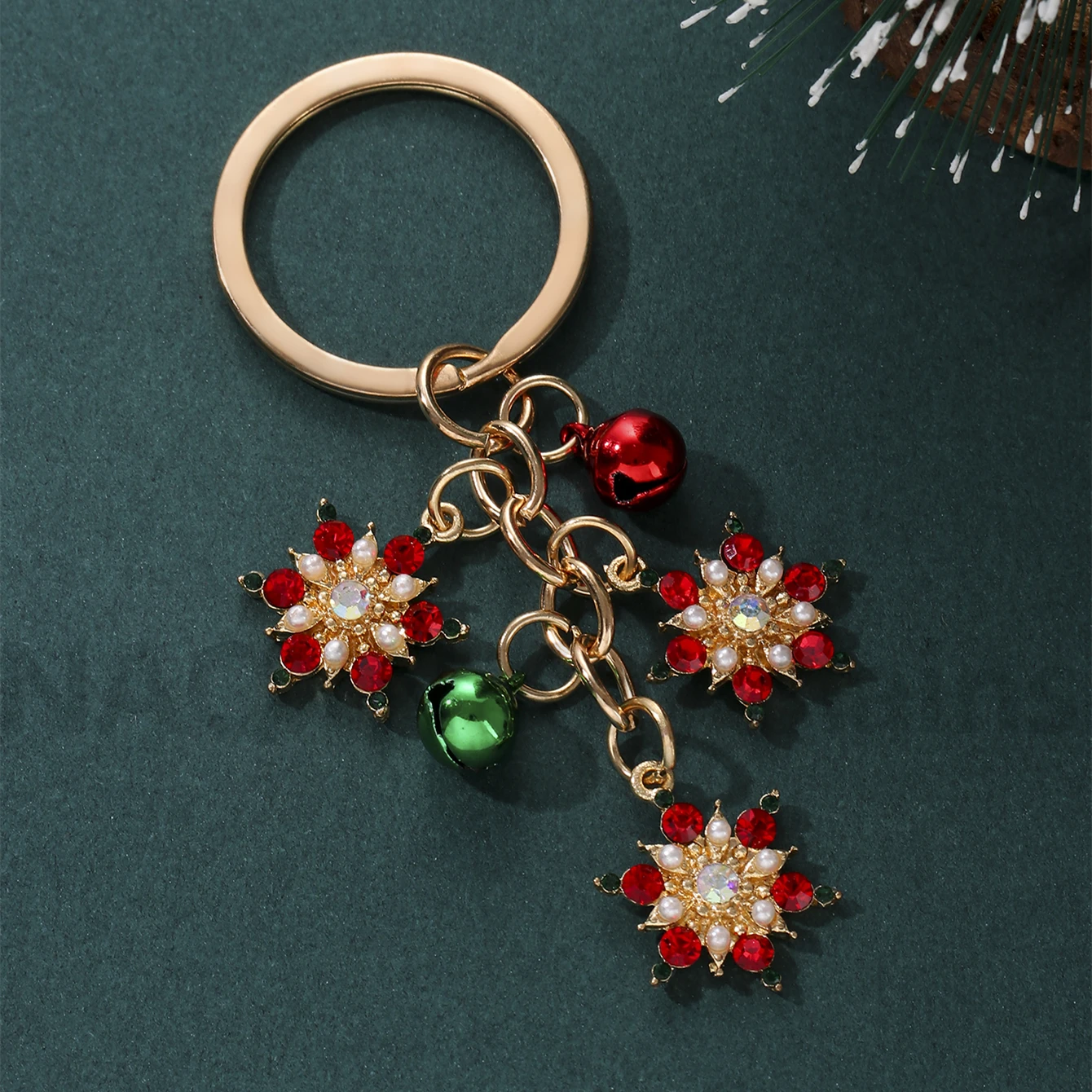 Christmas Colorful Snowflake Keychain Bell Snow Winter Key Ring Festival Gift For Women Men Handmade Diy  Jewelry Set