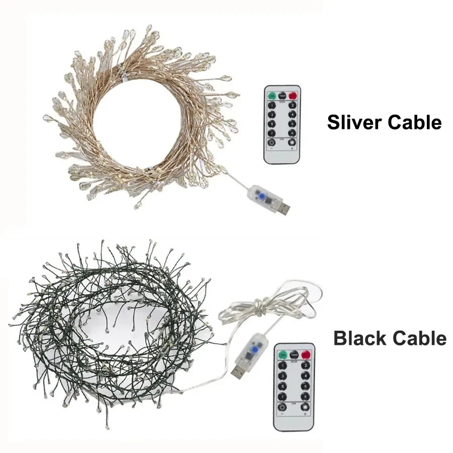 12M 400 LED Cluster Light USB Operated Copper Wire Garland Light Firecracker String Light for Outdoor Party Wedding Decor