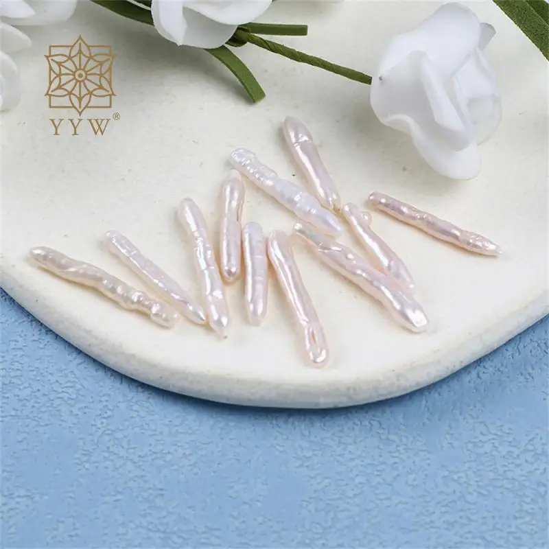 1pc No Hole Cultured Baroque Freshwater Natural Pearl Irregular Strips Shape White 20-35mm Beads For Jewelry Making Accessories