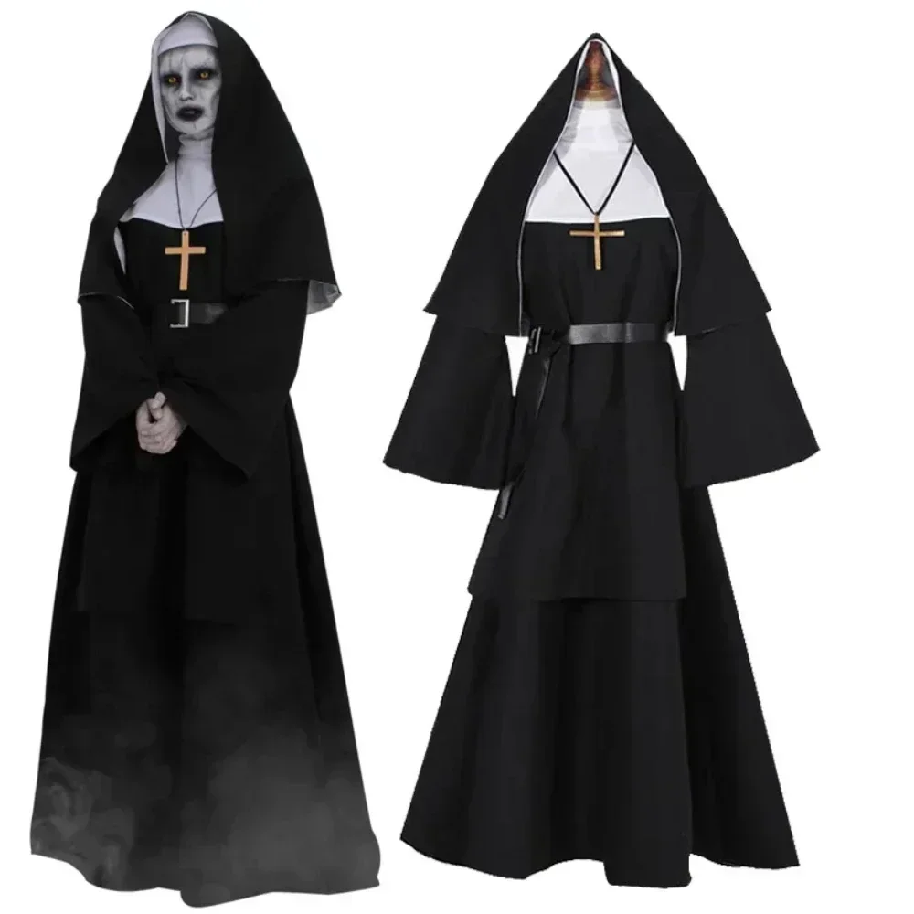 

Nun Cosplay Costume Horror Films Cosplay Scary Ghost Halloween Clothes Black Robe Women Halloween Carnival Party Dress Up