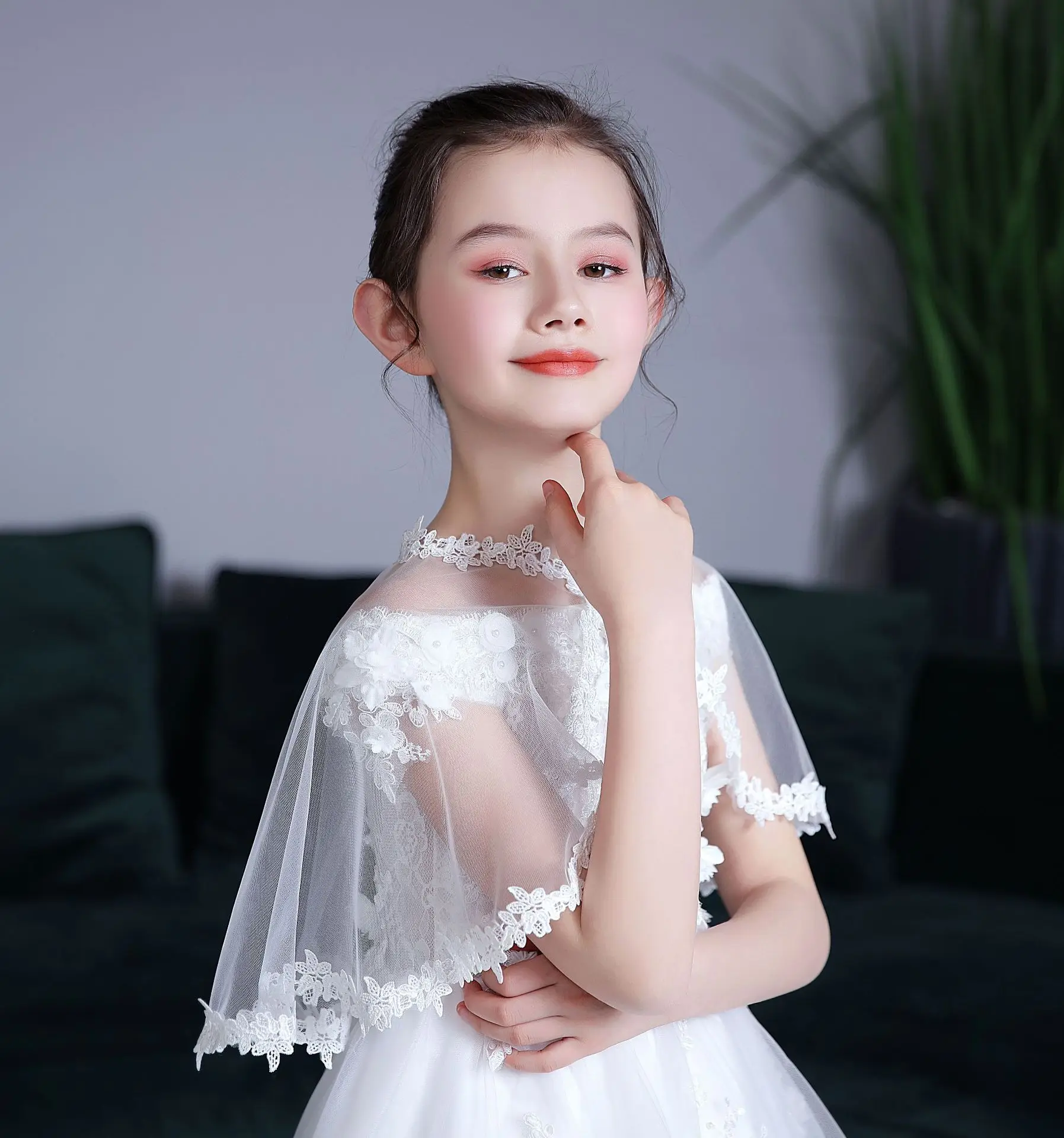 Kids Girls White Red Tulle Mesh Wraps Lace Children Bolero Short Wedding Jacket Summer Shawls Lace Cape Cover Up Over Shoulders