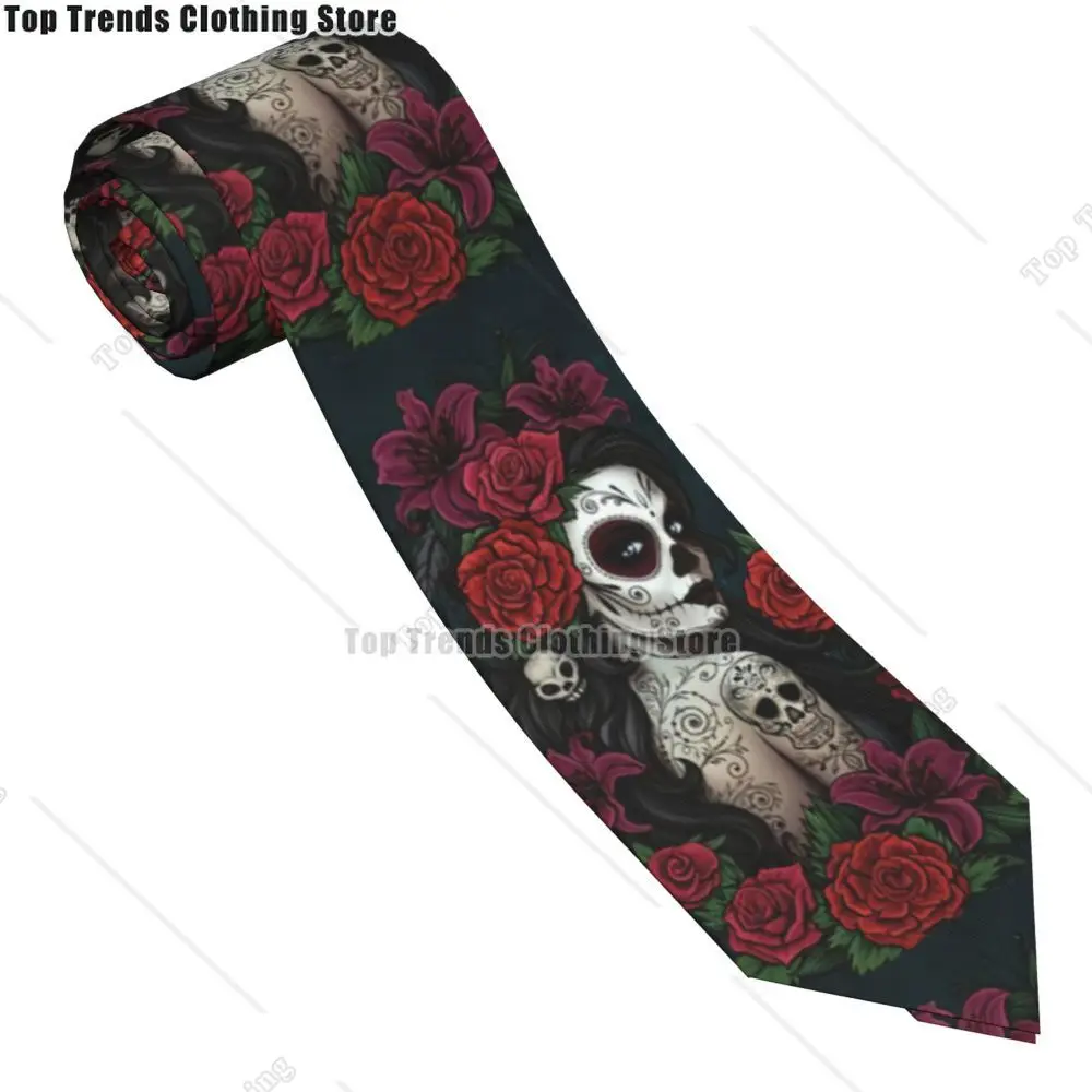 Mexican Sugar Skull Day Of The Dead Neckties Men Silk Skeleton Gothic Halloween Neck Tie for Business