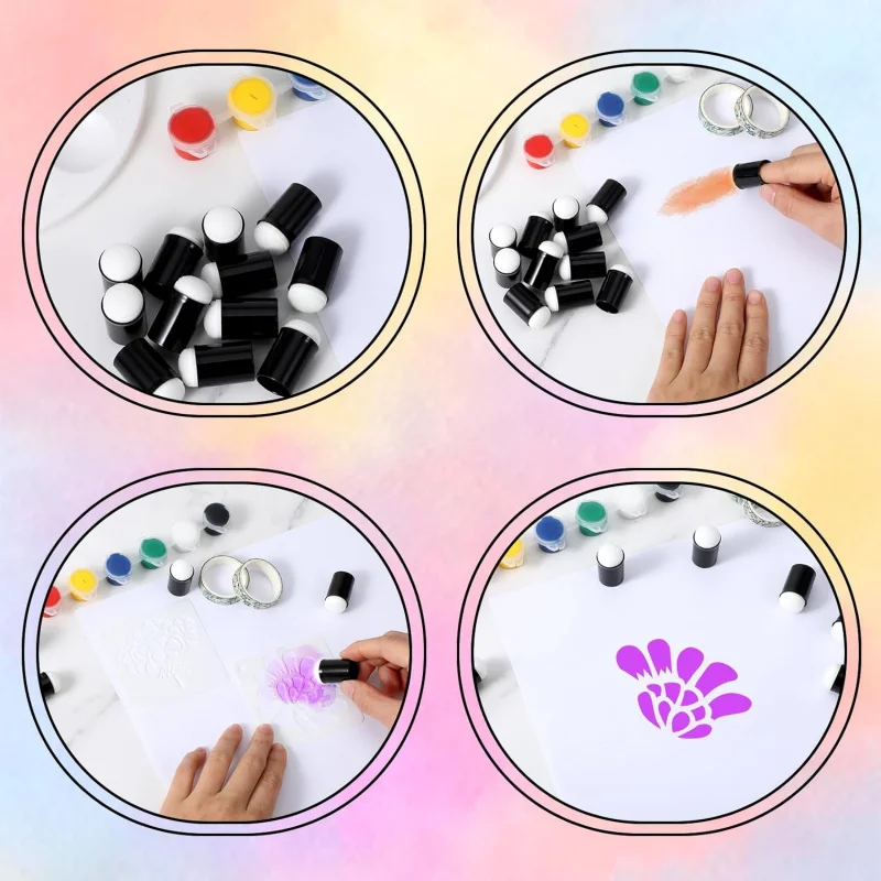 مجموعة إسفنجة إصبع حرفية مكونة من 20 قطعة، أدوات طلاء فرشاة إسفنجية لطلاء الوجه، وصنع البطاقات، والختم، والحبر، DIY