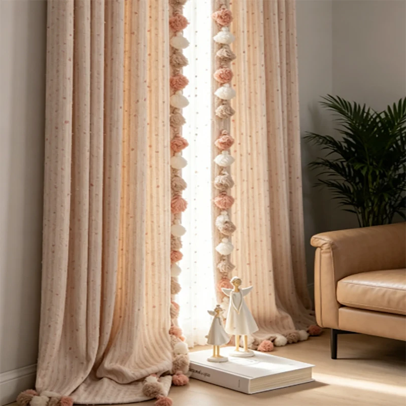 New style girl's room living room bedroom curtains light luxury pink children's high-end semi-blackout Custom Size fabric
