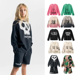 24 N Sweatshirt with Bandit Cat Skull Caddy Children Clothes Sets Personality Versatile Neutral Wear Youngster Clothing
