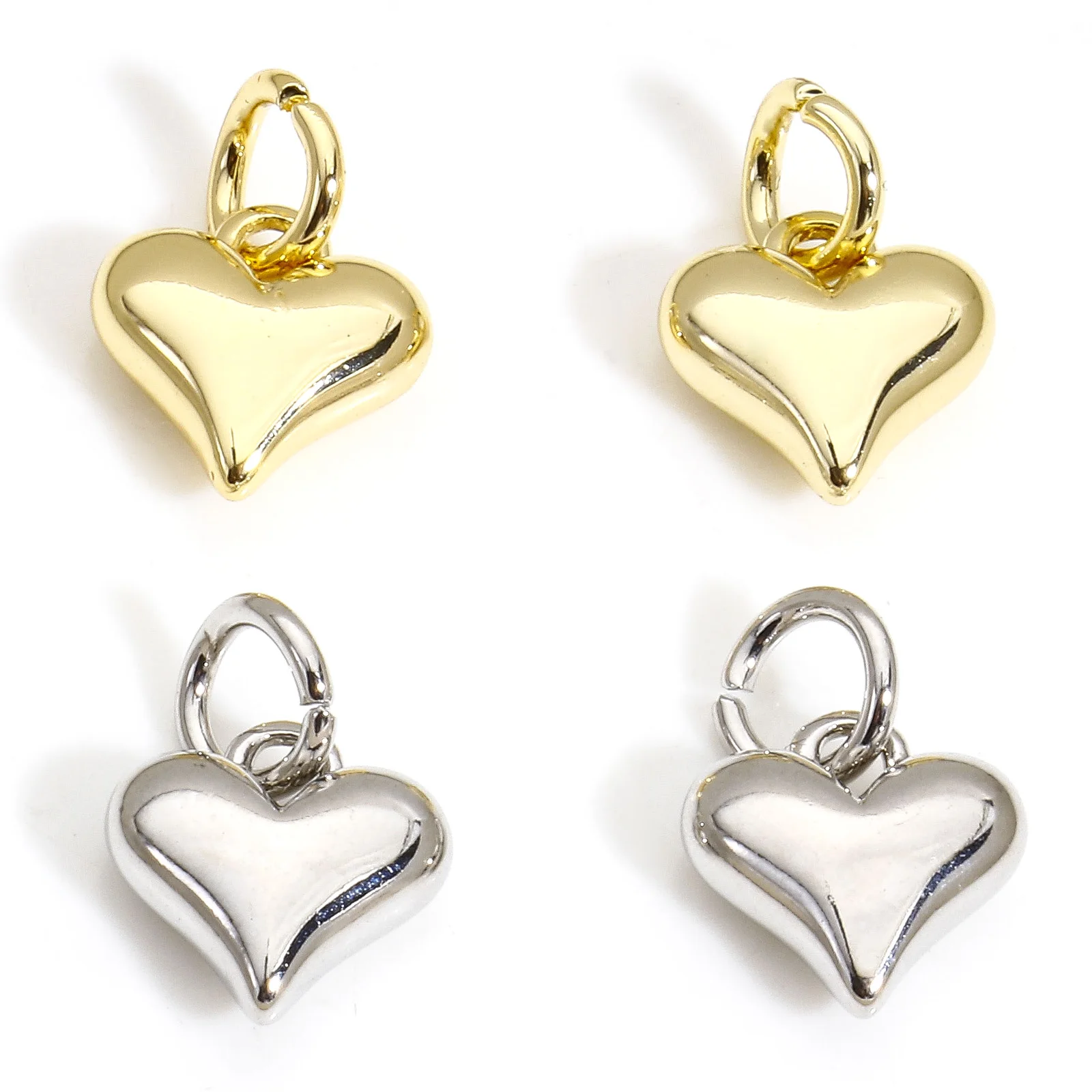 2pcs Sweet Brass Valentine's Day Charms Gold Color Heart 3D Pendnats DIY Necklace Earrings For Women Men Party Jewelry Findings