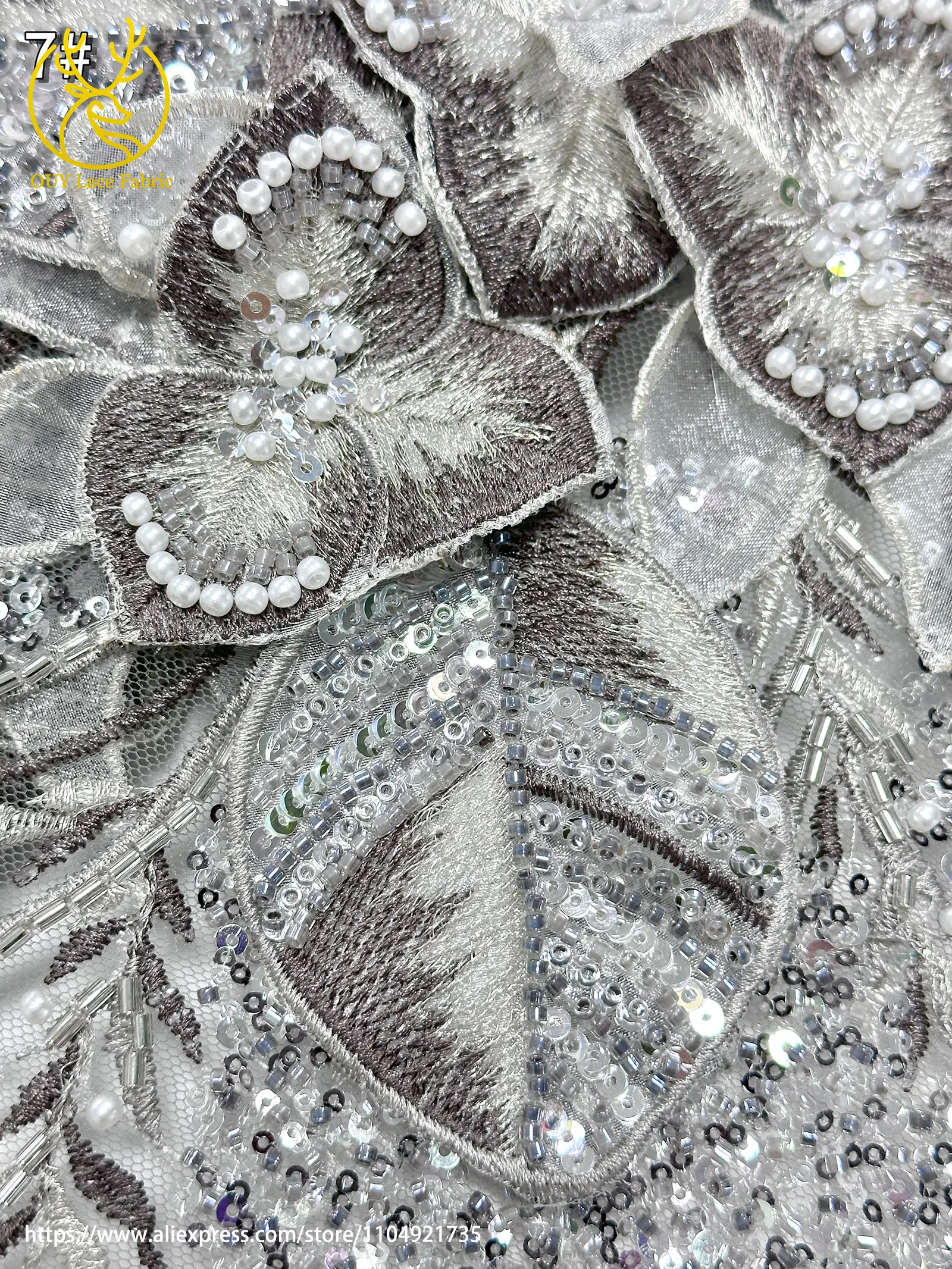 Französischer Luxus 3D-Blumen-Stickerei-Spitzenstoff 2026 Afrika Nigeria Pailletten-Perlen-Spitzenstoff für Braut-Hochzeitskleid Nähen – Detail 26