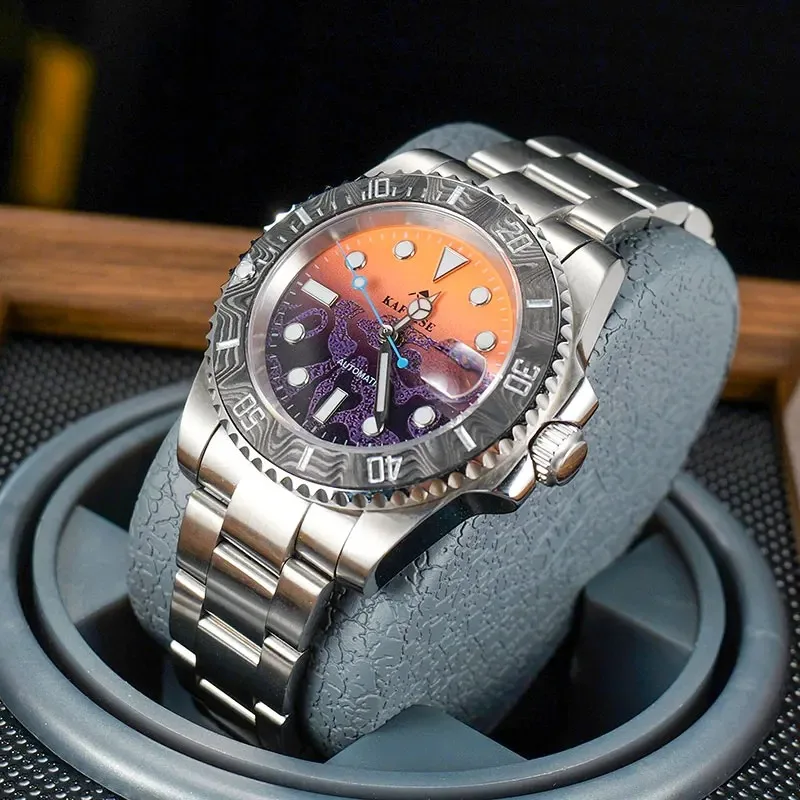 KAFYASE Men Automatic Watch 40mm Carbon Fiber Bezel Military Mechanical Wristwatch Luminous Sapphire Mirror 5Bar Waterproof