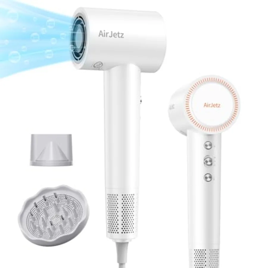 

Hair Dryer for travel, white ionic plastic dryer with 4 temps 2 speeds, 160, 000 RPM high-speed motor, low noise, includes diff