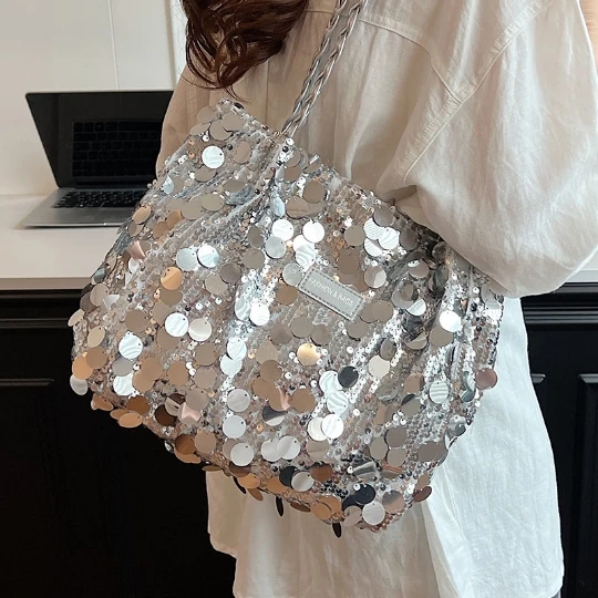 Sequin Crystal Shining Girl Korean Messenger OL Cosmetic Big Totes Woman Shoulder Bag Casual Girl Women Bag Lady Handbag Purses