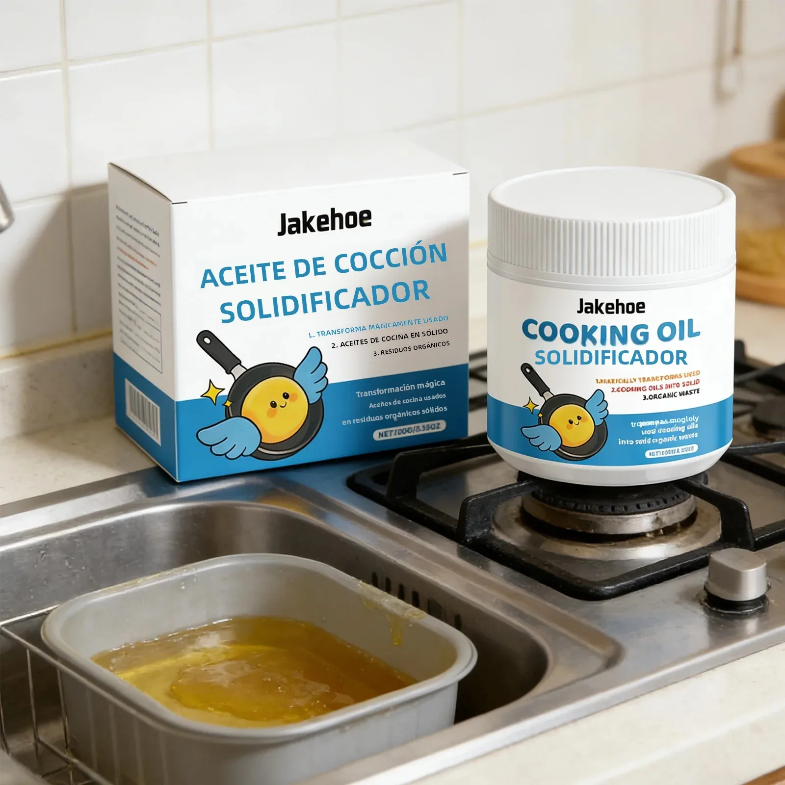 Coagulante para Aceite de Cocina, Agente de Solidificación Rápida, Fácil de Limpiar, No Irritante, Polvo Seguro para el Tratamiento de Aceite de Cocina para el Hogar