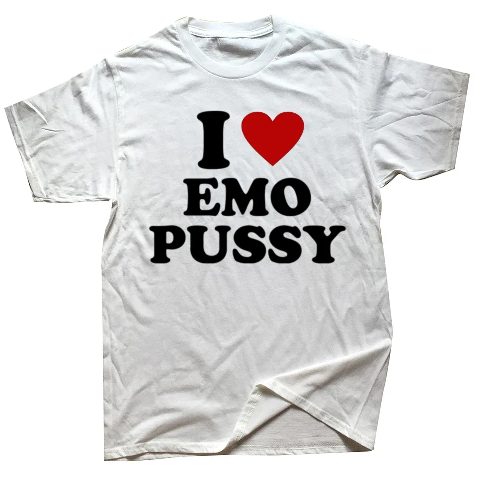 T-shirt à manches courtes en coton graphique I Love EMO Pussy pour hommes, t-shirts drôles, streetwear, amoureux des chats, cade