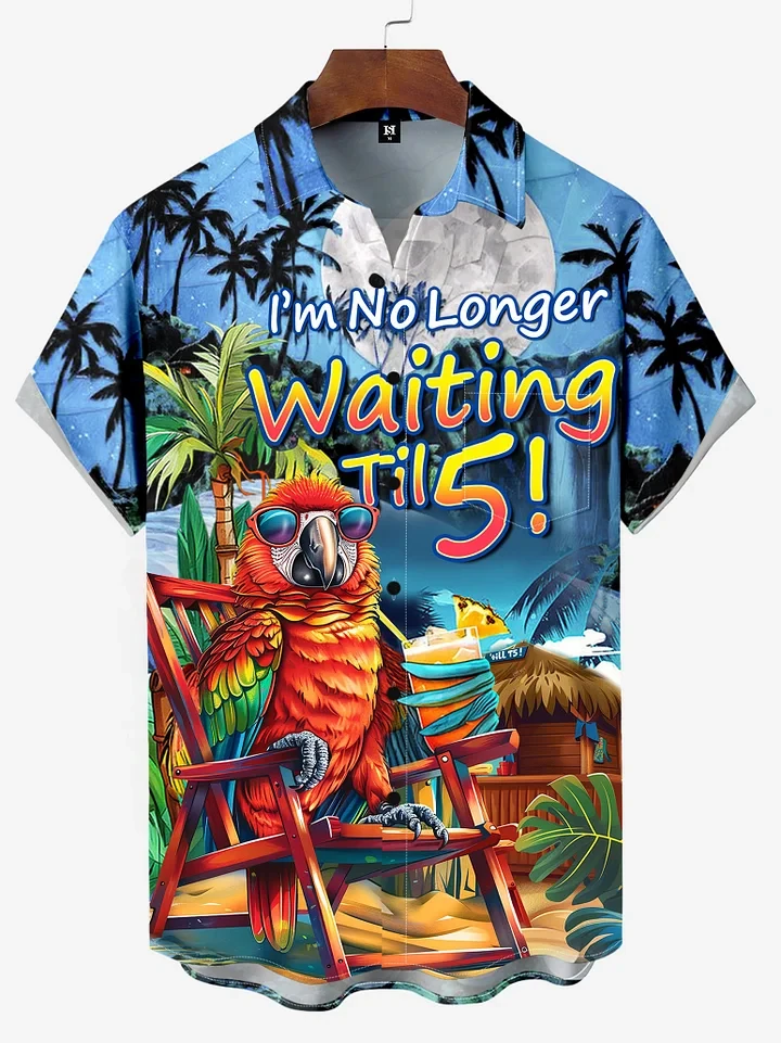 

Men's Letters & Parrot Tropical Print Short Sleeve Shirt For Summer, Casual Comfy Shirt As Gift