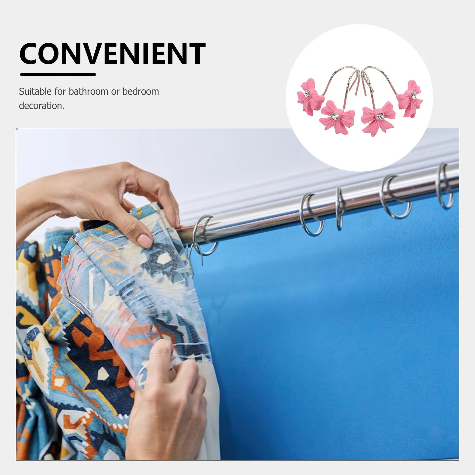 12Pcs Resistant Decor Shower Curtain Hooks Decorative For Window Curtains Bathroom Christmas Decor Bow Knot Resin