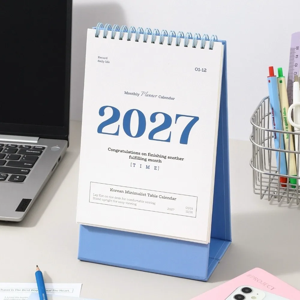 Gifts 2027 Desk Calendar Korean Style Blue Planner Calendar Coil Calendar Home Office