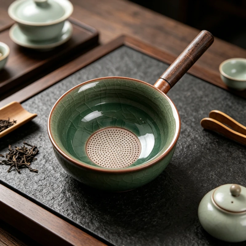 Household Gongfu Tea Set Accessory Chinese‑Style Tea Strainer with Integrated Water Separation for Kung Fu Tea Brewing