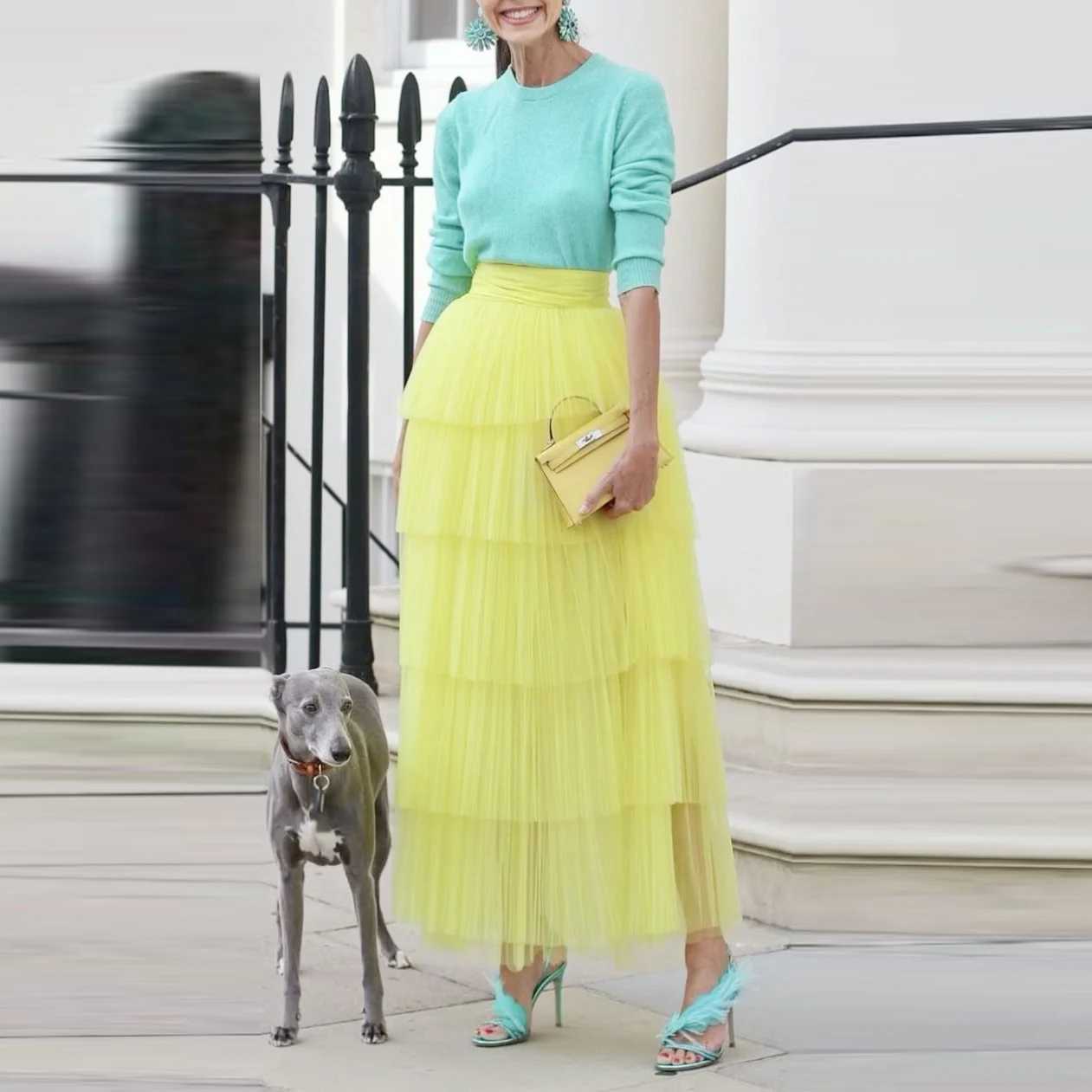 

Светло-желтая многоярусная тюлевая юбка с высокой талией, вечерние юбки для девочек, женская юбка до щиколотки, женская официальная одежда