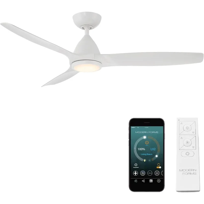 

Умный потолочный вентилятор Skylark с 3 лопастями для внутреннего и наружного использования, 54 дюйма, матовый белый, с 2700–3000–4000–5000 К, выбираемым LE