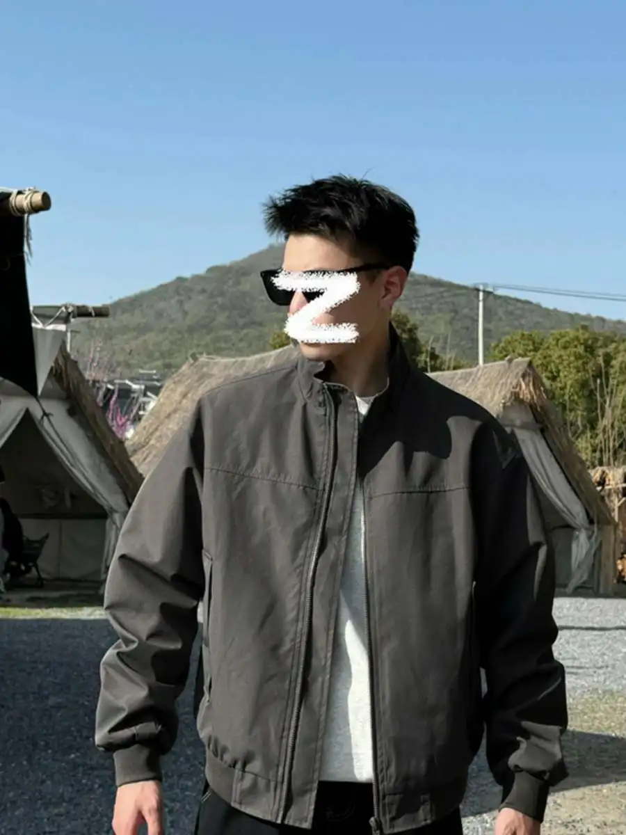 

Men's Outdoor Flight Jaet Tee-Proof Loose Fit Stand Collar ort Workwear Windbreaker Spring Autumn Casual Cotton Blend