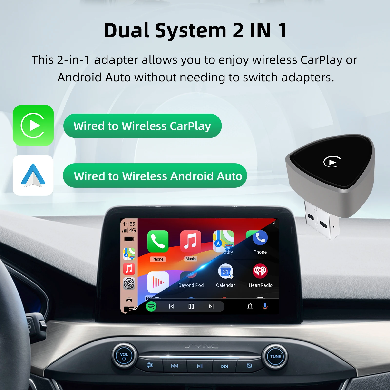 New Super Mini 2 in 1 Wireless Adapter CarPlay & Android Auto Smart Dongle Adapter Mini Box for 99% OEM Car, Plug and Play