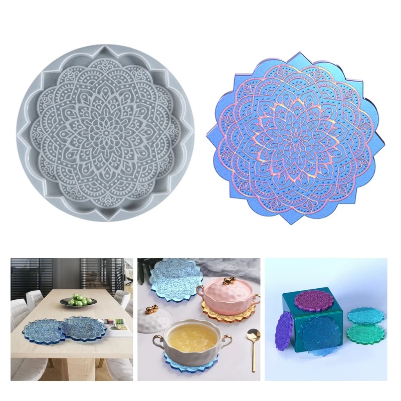 Diy Crystal Tea Tray Coaster Mold Mandala Epoxy Resin Placemat Mold Suitable for Home Decoration Table Wine Tray Y08E