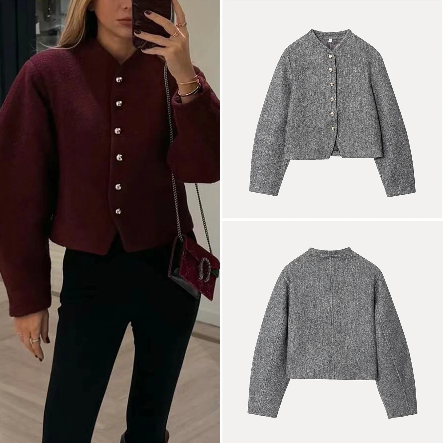 

2025 Autumn New Women's Sle Long Sve Jaet Button Decorated Versatile Simple Personali Commute Wind Loose Fit Polyester