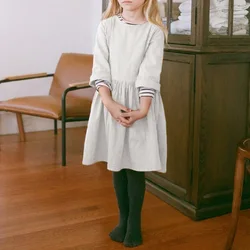 Girl's Ramie Three Quarter Sleeve Summer Dress 2026 New Cute Baby Girl Back Buttons Round Neck Loose A-Line Dresses Vestido