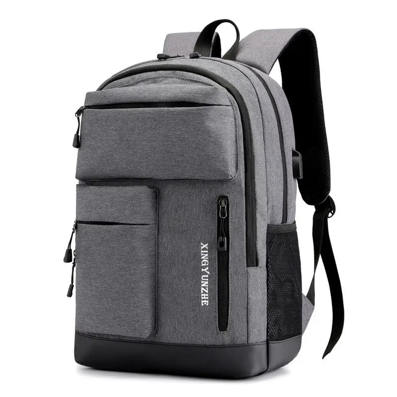 Men Backpack Teenage Boys High School Bags Oxford Gray Multiple Pockets USB Charging Back Pack Male