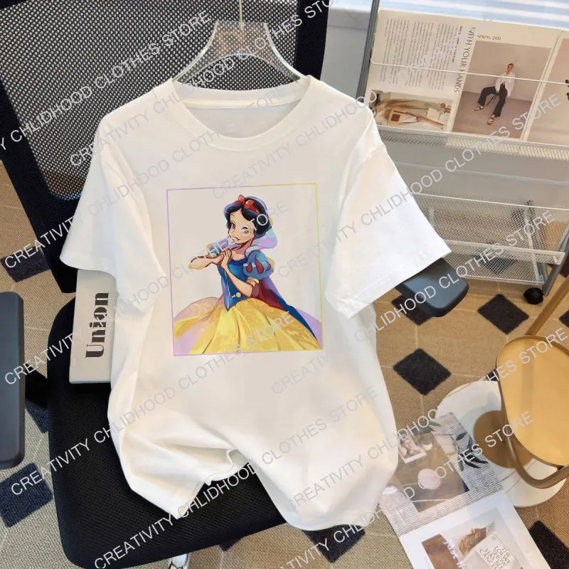 Snow White Women T-shirts New Cotton Casual Clothes Tee Shirts Kawaii Disney Princess Cartoons Short Sleeve Fashion Streetwear