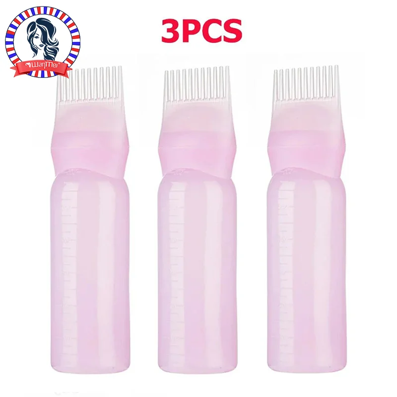 3PCS 180ml Hair Root Scalp Applicator Bottle, Comb Tip Root Oil Dispenser Bottle, Refillable Scale Hair Dye Washing Bottle Salon