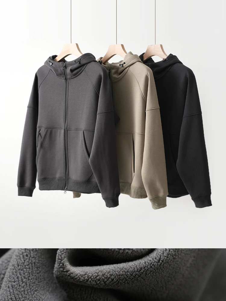 

Men's Fce Lined Hooded Open Cardigan Warm Outerwear Thi Winter Jaet Stand Fit Faion Urban Sle Long Sve