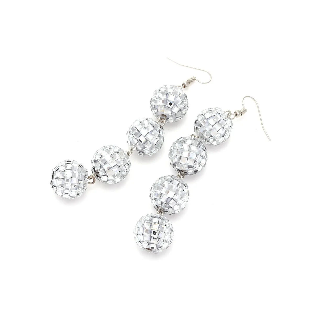 Light luxury super flash handmade beaded disco ball earrings long mirror beads earrings ear jewelry women