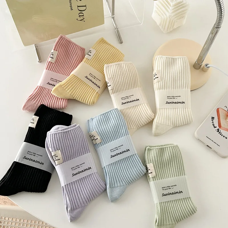 1 pair women fashion japanese korean trendy style casual basic combed cotton socks with english label behind socks girls