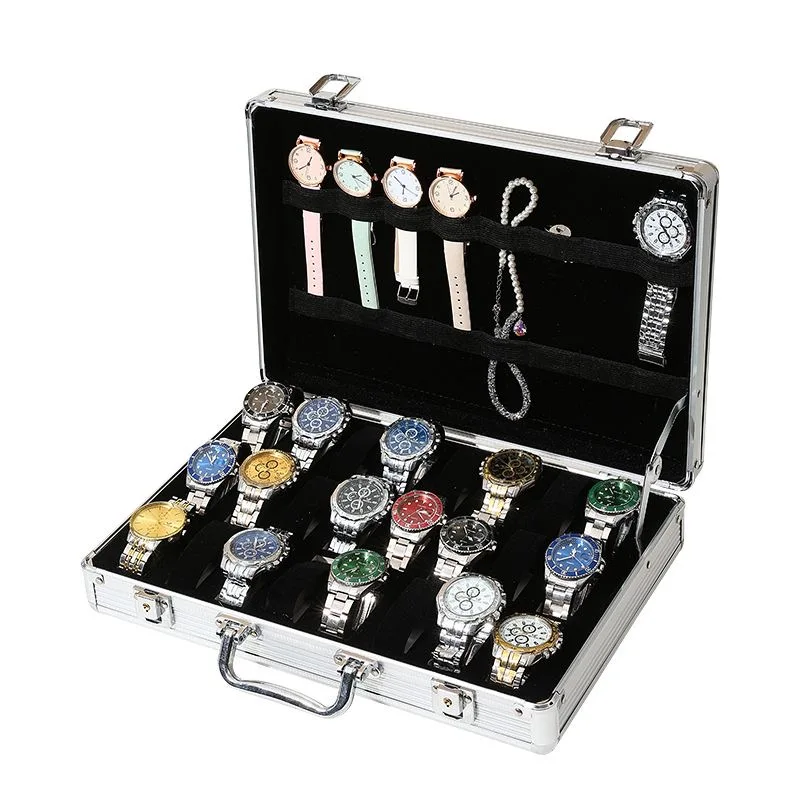 DELESYS 6/12/24 Slots Large Capacity Silver Color Aluminum Alloy Watch Storage Box Multi-Purpose Metal Storage Box With Lock
