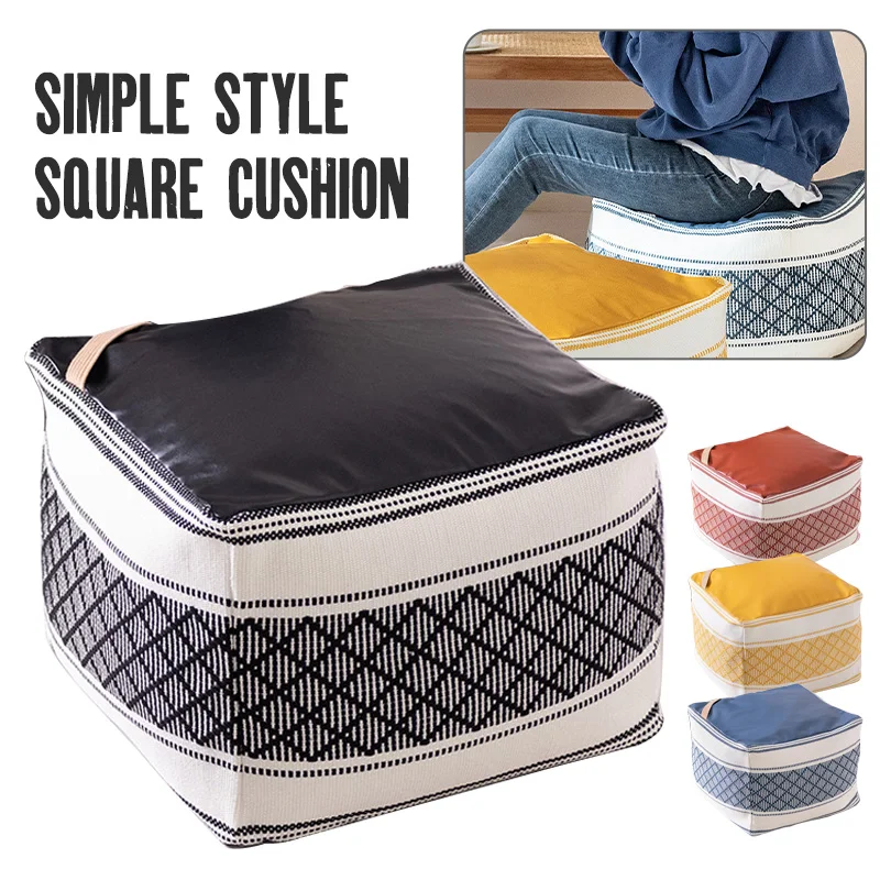 

Unstuffed Cotton Thread PU Leather Pouf Cover Waterproof Sofa Footstool Ottoman Cushion Cover Large Square Floor Seat Mat Cover