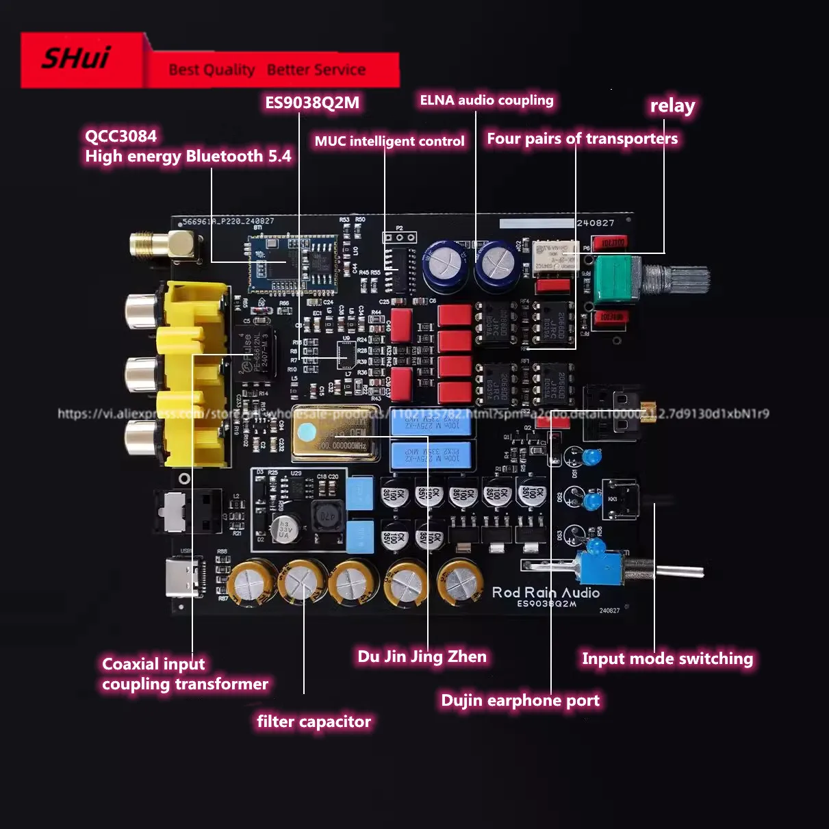 Bluetooth 5.4 lossless decoder ES9038 decodes APTX LDAC fever HIFI receiver with high sound quality.