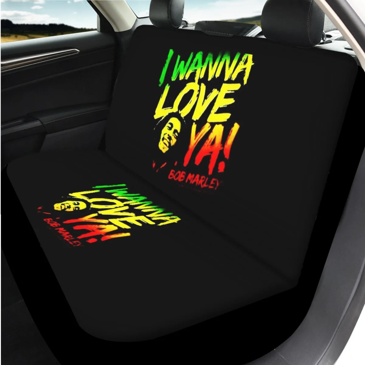 7Pcs Car Accessories Rock Band Singer Bob Marley Front Back Seat Cover Set Easy Installation Seatbelt Steering Wheel Covers New