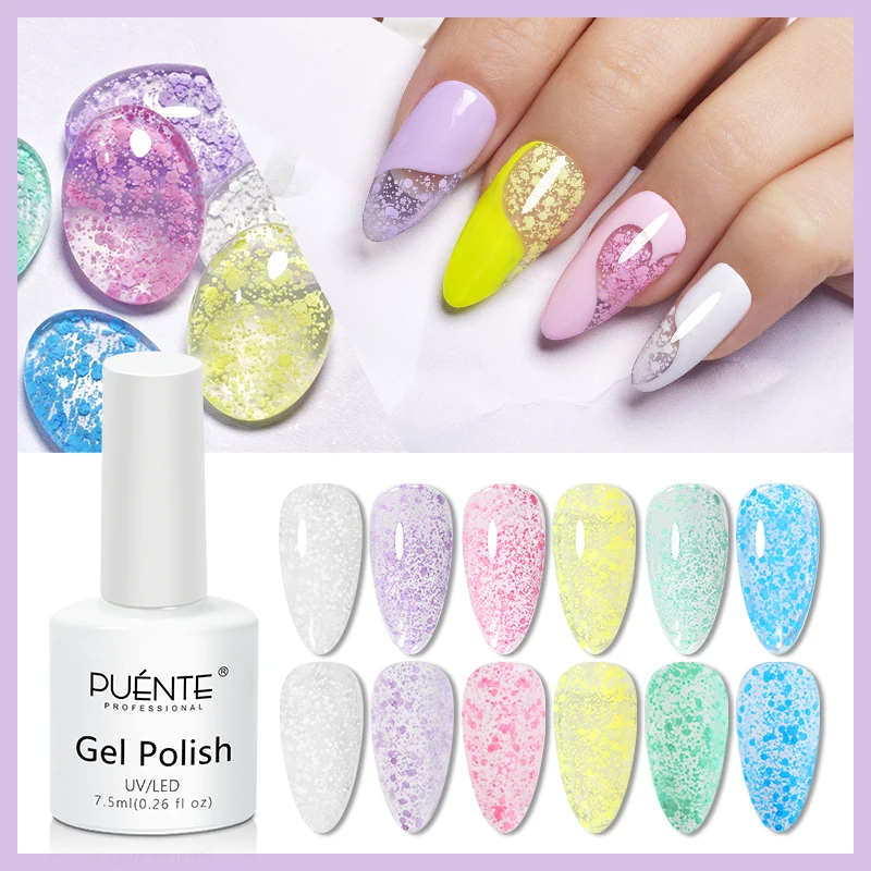 PUENTE Bubble Snowflake Nail Gel Polish 7.5ML Glitter Snow Sequin Gel Soak Off UV Nail Art Gel Manicure Semi Permanent Varnish