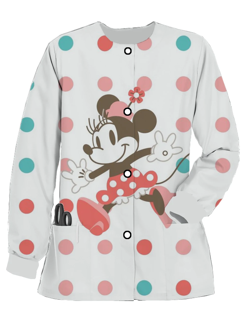 Hot-selling Disney Mickey printed spring and autumn beauty salon doctor work uniforms women's frosted long-sleeved nurse uniform