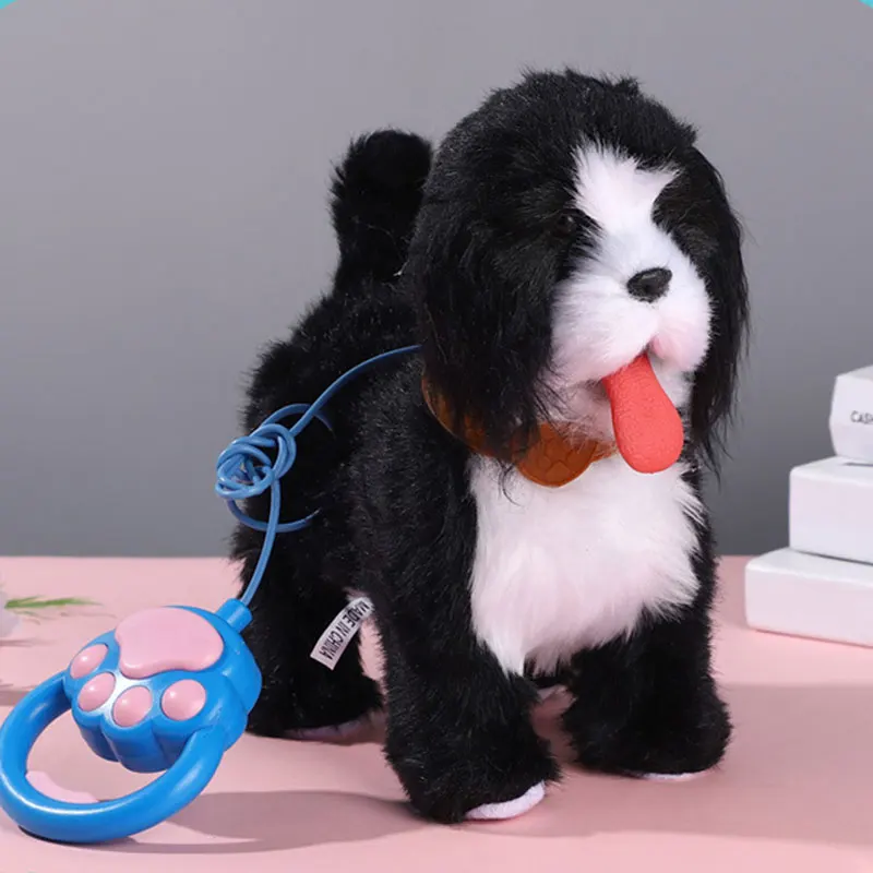새로운 전자 플러시 강아지 장난감, 목줄 포함, 혀를 내밀고 꼬리를 흔들며 걷는 모습을 시뮬레이션, 어린이 선물용 전자 플러시 장난감.