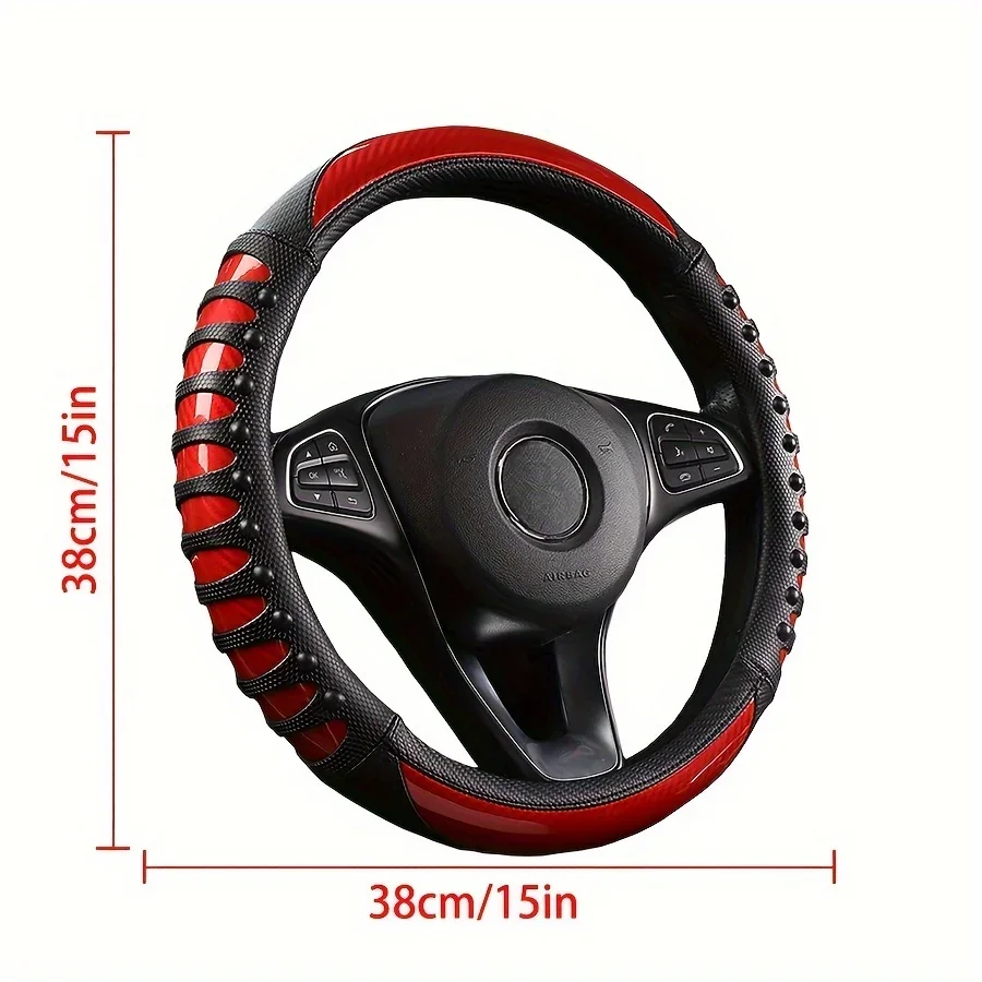 Carbon Fiber Faux Leather Car Steering Wheel Cover, Universal Leather Film Fashion Sports Four Seasons Universal Car Accessories