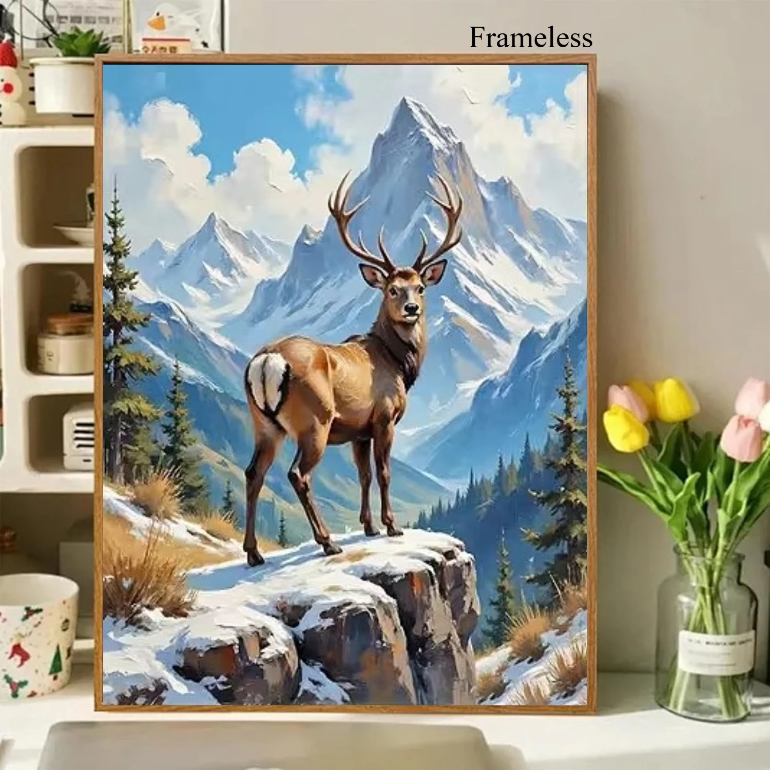 Adult Paint By Numbers Deer Animal Diy Gift Decorative Drawing Oil Painting on Canvas Mountain Diy Wall Decoration