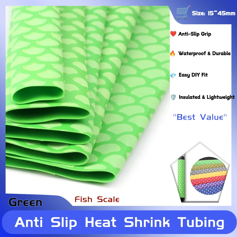 15/18/20/22/25/28/30/35/40/45 มม.สีเขียวกันลื่นท่อหดความร้อนจักรยานจับป้องกันการลื่นไถลเบ็ดตกปลาห่อตัวป้องกันกันน้ำ