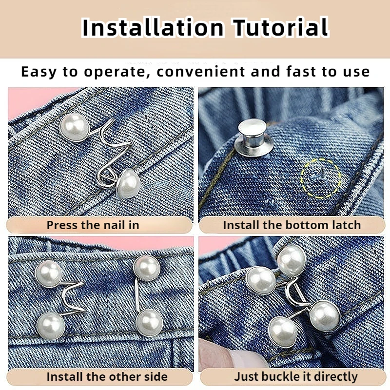 1Set Adjustable Waist Buckles Nail-Free Pants Waist Buckle Extender Button Safety Pin Jeans Tighten Waist Adjust Instant Button