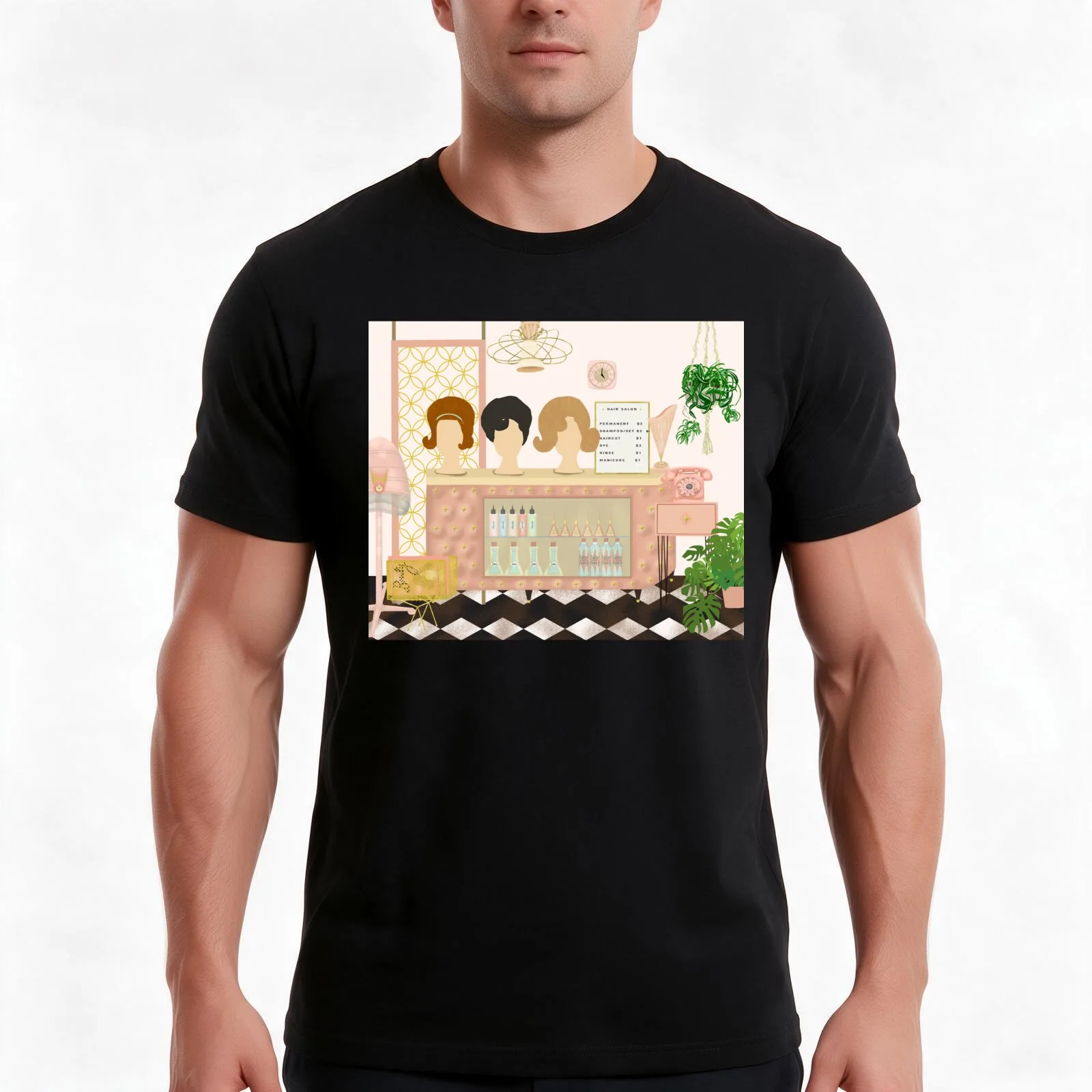 Vintage Salon T-Shirt, Summer Casual Cotton Tee, Oversized Streetwear Tops, Vintage Graphic Print, Loose Fit Short Sleeve
