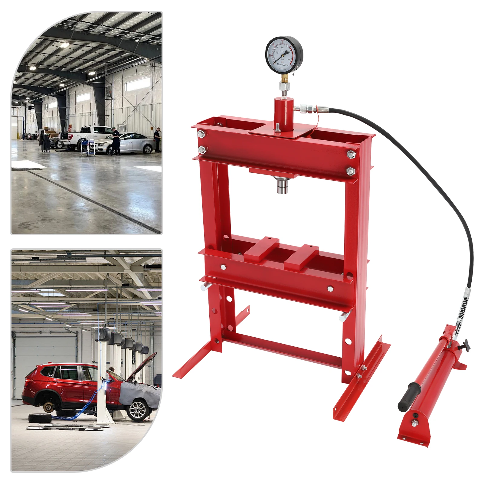 10T Hydraulic Benchtop Press, 22046.23lbs Max Pressure, 3-Level Height Adjustment, for Auto Repair, Metalworking, H-Structure