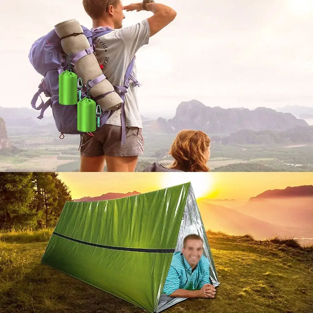 مع حقيبة التخزين كيس النوم في حالات الطوارئ قابلة لإعادة الاستخدام مقاوم للماء بقاء كيس النوم الحرارية المحمولة بطانية بقاء الطوارئ