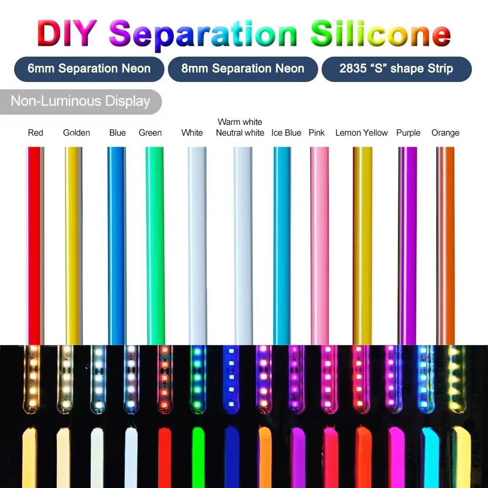 Separate Silicone Neon Flexible 6mm 8mm  Bendable DIY Sign Waterproof IP67120Leds S Shape 2835SMD Led Strip Light 12Colors DC12V